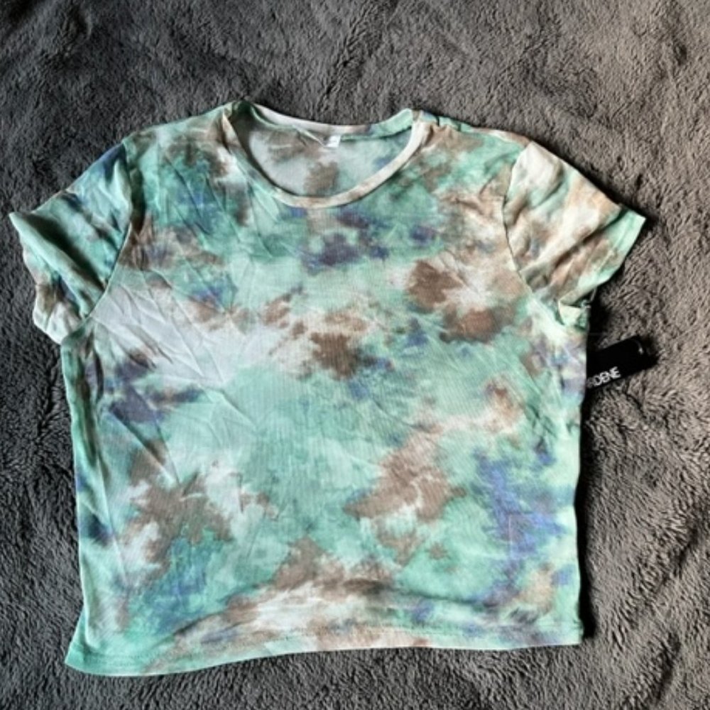 $15 ADD ON Ardene Sheer Green Brown Crop Top Ladies XS NWT Made in Canada Y2K